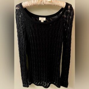 Ann Taylor LOFT long sleeve open stitch long black sweater, round neck, size M